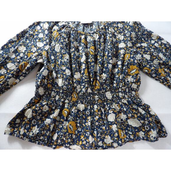 Universal Threads Top Blouse Boho Large Floral Teal Beige Coquette Ruffle - Picture 8 of 13